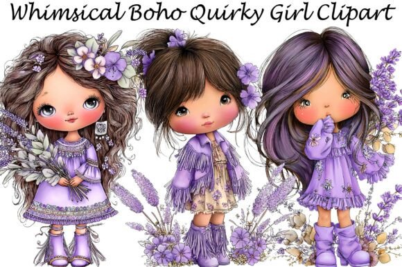 Download Whimsical Boho Quirky Girl Clipart - Boho Collection