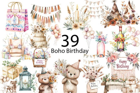 Download Boho Birthday Sublimation Clipart   - Boho Collection