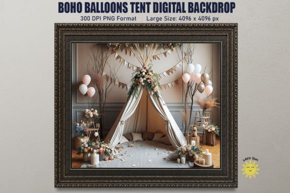 Download Boho Balloons Tent Digital Backdrop - Boho Collection