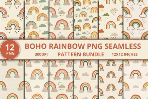 Download Boho Rainbow PNG Seamless Pattern Bundle - Boho Collection