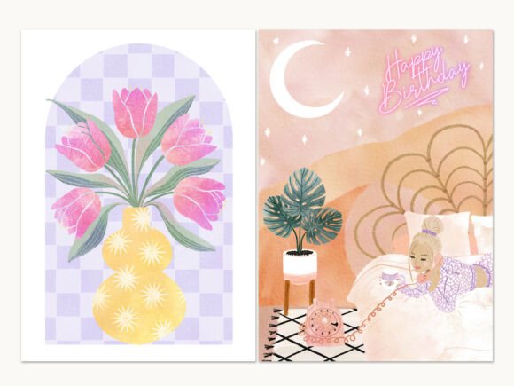 Download Tulips &amp; Dreamy Boho Birthday Cards Set - Boho Collection