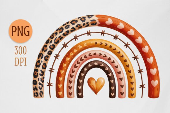 Download Autumn Boho Leopard Heart Rainbow PNG - Boho Collection