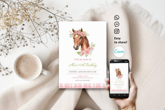Download Boho Party with Garland Horse Invitation - Boho Collection