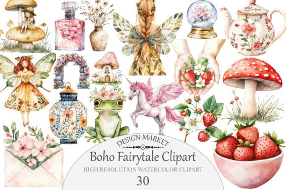 Download Watercolor Boho Fairytale Clipart - Boho Collection