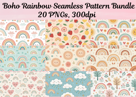 Download Boho Rainbow Seamless Pattern Bundle - Boho Collection