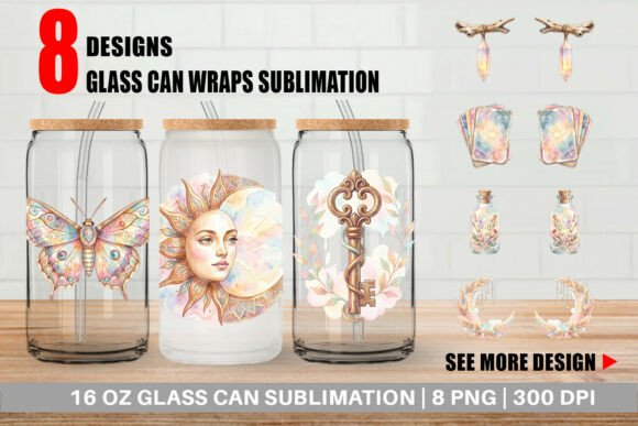Download Watercolor Boho Celestial Glass Can Wrap - Boho Collection