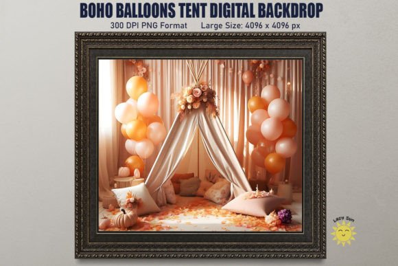 Download Boho Balloons Tent Digital Backdrop - Boho Collection