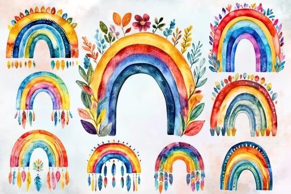 Download Watercolor Boho Rainbow Clipart Bundle - Boho Collection