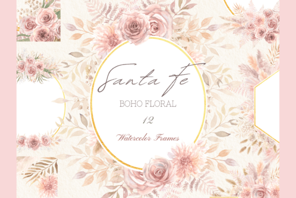 Download Watercolor Boho Pink Floral Frames Set - Boho Collection