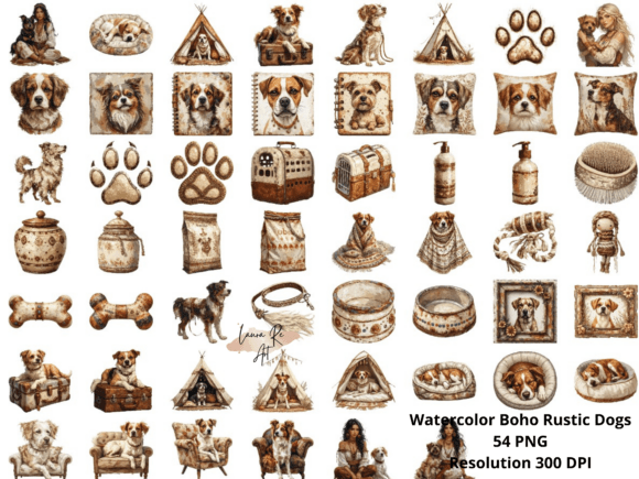 Download Watercolor Boho Rustic Dogs - Boho Collection