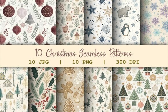Download 10 Neutral Boho Christmas Seamless Pack - Boho Collection