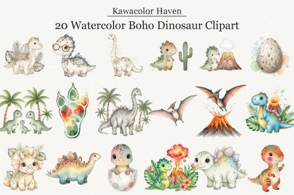 Download Watercolor Boho Dinosaur Clipart - Boho Collection