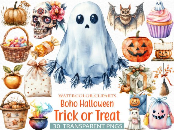 Download Boho Halloween Trick or Treat Clipart - Boho Collection