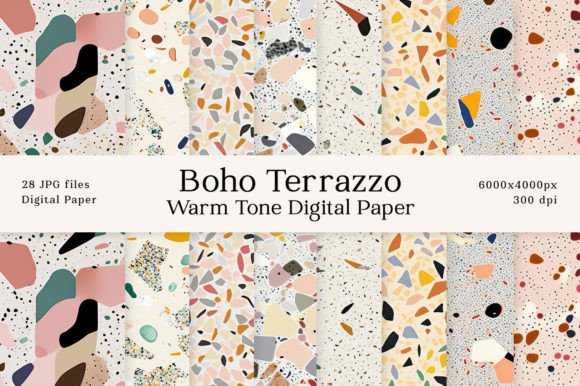 Download Boho Terrazzo Warm Tone Digital Paper - Boho Collection