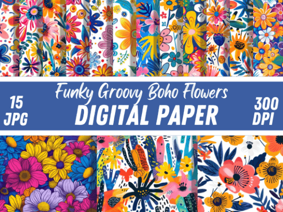 Download Funky Groovy Boho Flowers Paper Pattern - Boho Collection