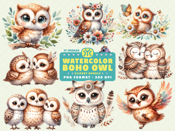 Download Watercolor Boho Owl Clipart - Boho Collection