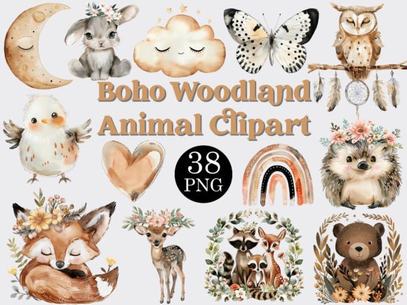 Download Watercolor Boho Woodland Animals Clipart - Boho Collection