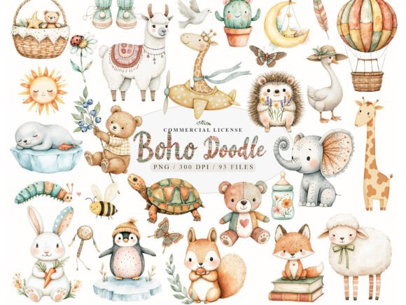 Download Neutral Boho Baby Shower Doodle Clipart, - Boho Collection