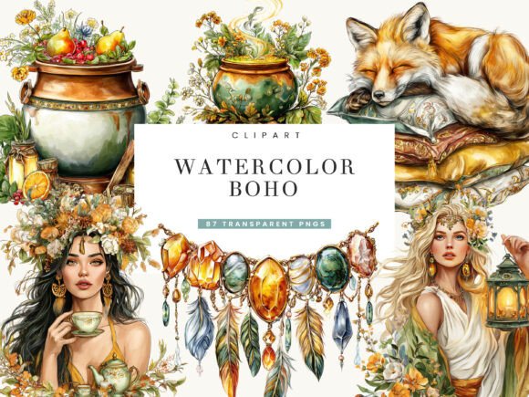 Download Watercolor Boho Clipart Bundle - Boho Collection