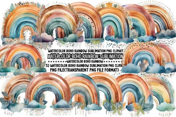 Download Watercolor Boho Rainbow Sublimation - Boho Collection